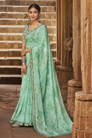 Jungle Green Chiffon Saree