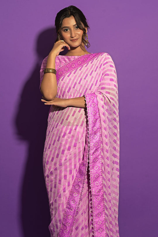 Lilac Purple Chiffon Saree fancy saree