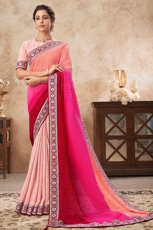 Pink Peach Chiffon Saree