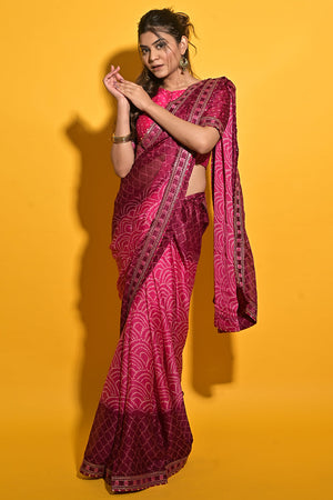 Pink Purple Dual Tone Chiffon Saree