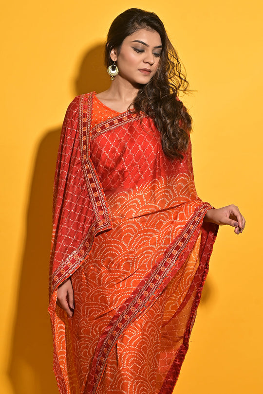 Red Orange Dual Tone Chiffon Saree chiffon saree