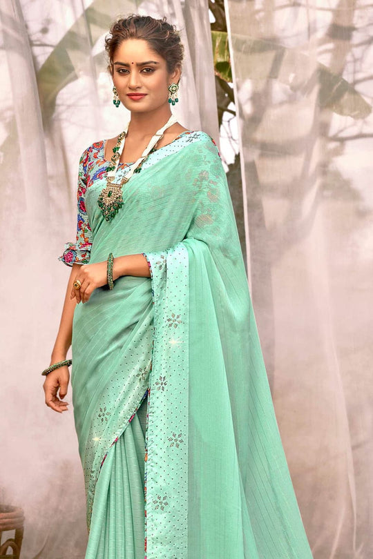 Seafoam Green Chiffon Saree fancy saree