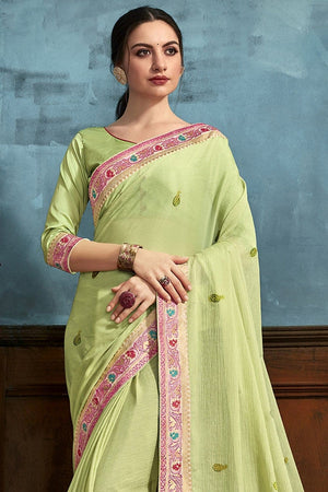 Tea Green Printed Chiffon Saree