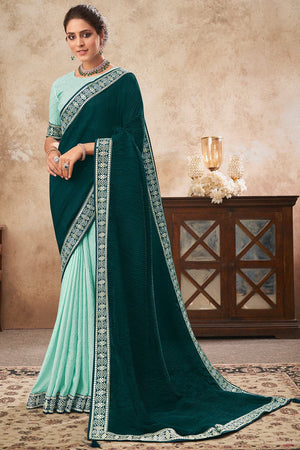 Teal Blue Chiffon Saree