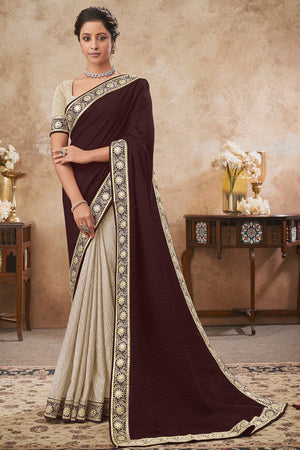 Wine Beige Chiffon Saree