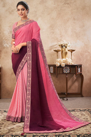 Wine Pink Chiffon Saree