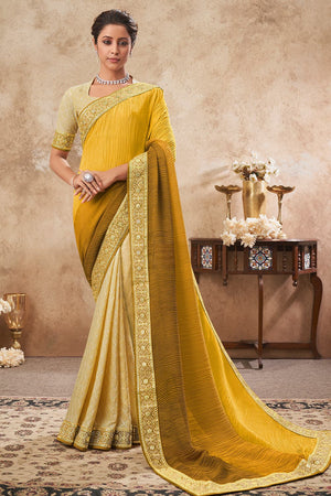 Yellow Brown Chiffon Saree
