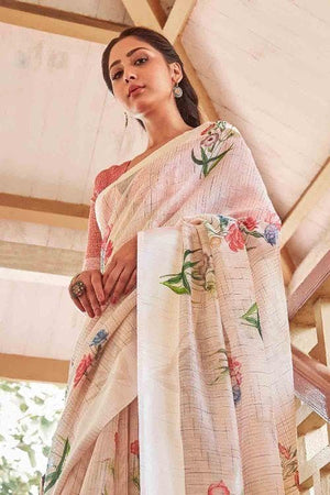 Alabaster White Cotton Linen Saree