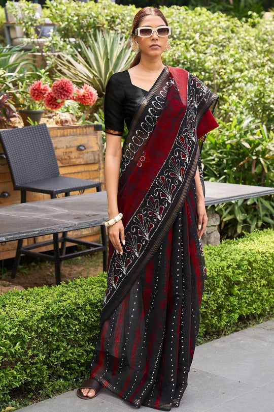 Berry Red Cotton Linen Blend Saree cotton sarees