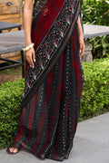 Berry Red Cotton Linen Blend Saree linen