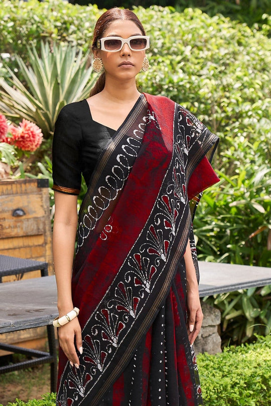 Berry Red Cotton Linen Blend Saree cotton