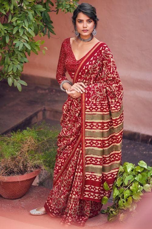 Crimson Red Zari Woven Cotton Linen Blend Saree Cotton - Linen Saree Crimson Red Zari Woven Cotton Linen Saree saree online