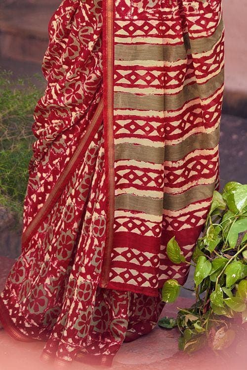 Crimson Red Zari Woven Cotton Linen Blend Saree Cotton - Linen Saree Crimson Red Zari Woven Cotton Linen Saree saree online