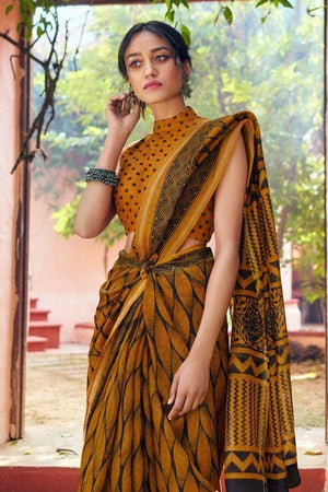 Cotton Linen Saree Dijon Yellow Zari Woven Cotton Linen Saree saree online