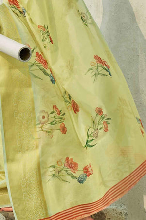 Cotton - Linen Saree Light Yellow Green Cotton - Linen Saree saree online