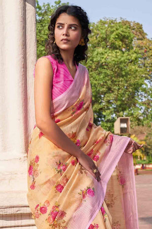 Vanilla Yellow Cotton Linen Saree