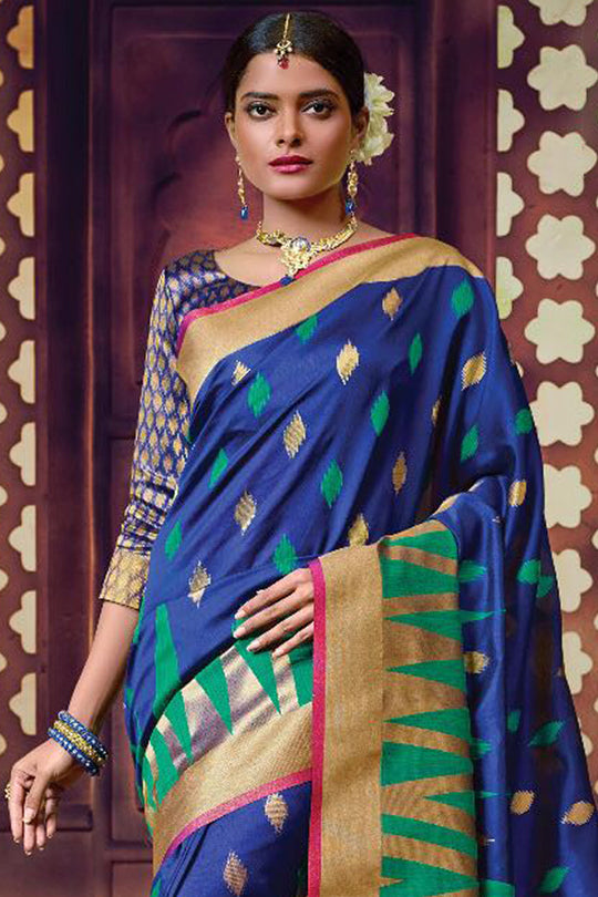 Admiral Blue Cotton Saree fancy saree