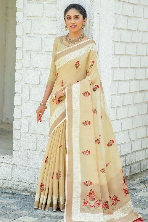 Alabaster Cream Cotton Saree cotton saree with blouse designs