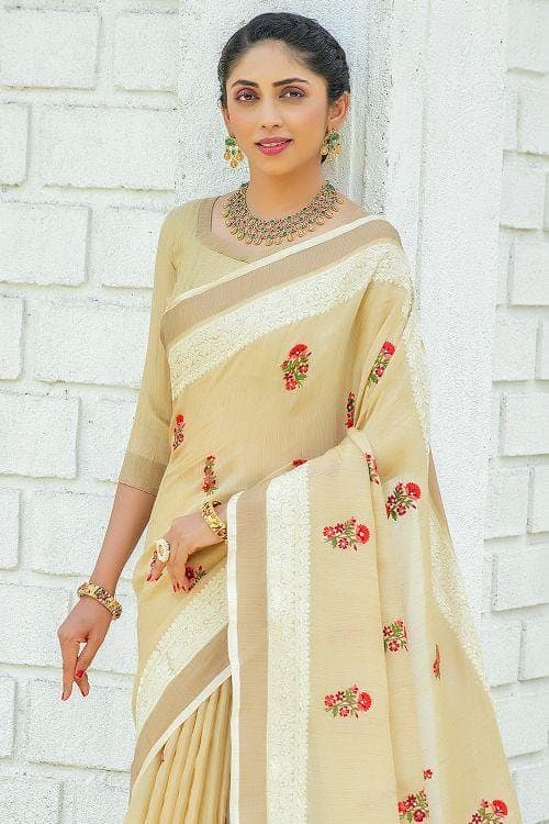 Alabaster Cream Cotton Saree cotton saree
