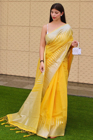 Aurelion Yellow Cotton Saree