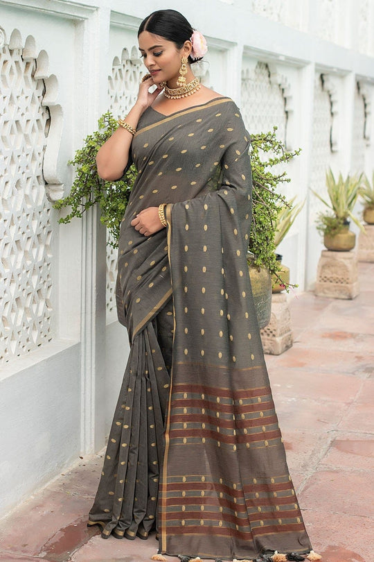 Battleship Grey Cotton Saree cotton saree