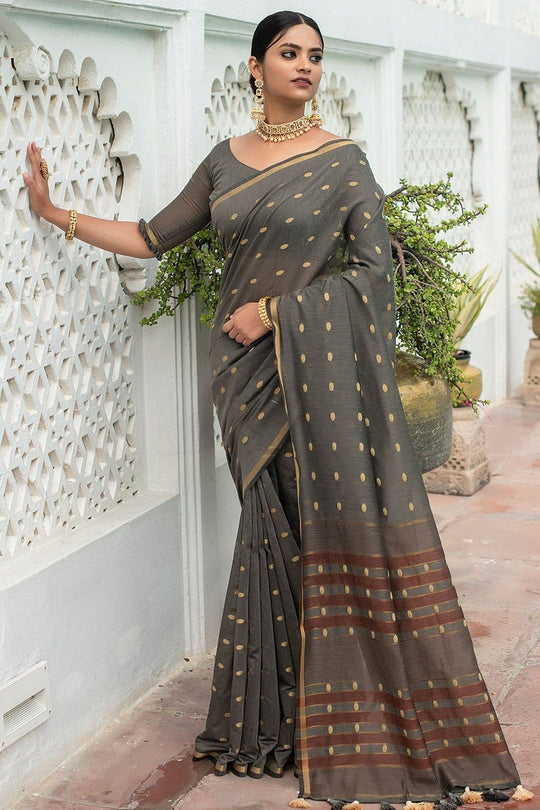 Battleship Grey Cotton Saree cotton saree online