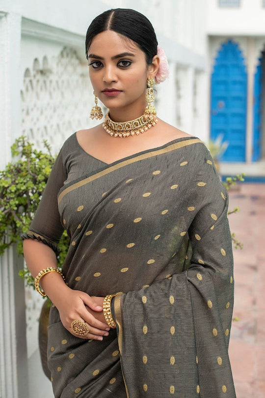 Battleship Grey Cotton Saree cotton saree online