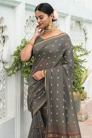 Battleship Grey Cotton Saree