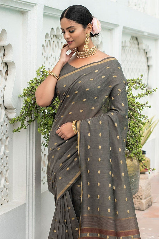 Battleship Grey Cotton Saree cotton saree with price