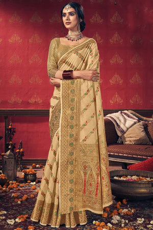 Beige Cotton Saree