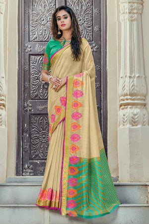Beige Cotton Saree