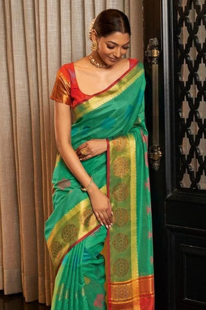 Bottle Green Cotton Saree