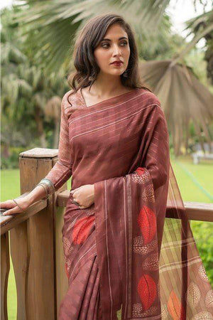 Brick Red Cotton Silk Saree