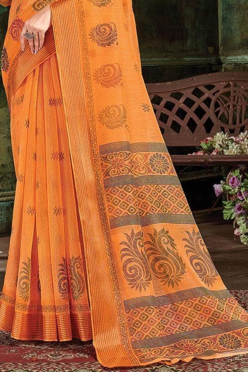 Bronze Orange Cotton Saree cotton saree online