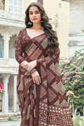 Brunette Brown Cotton Saree cotton