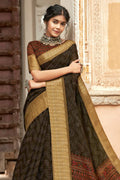 Brunette Brown Cotton Saree fancy saree
