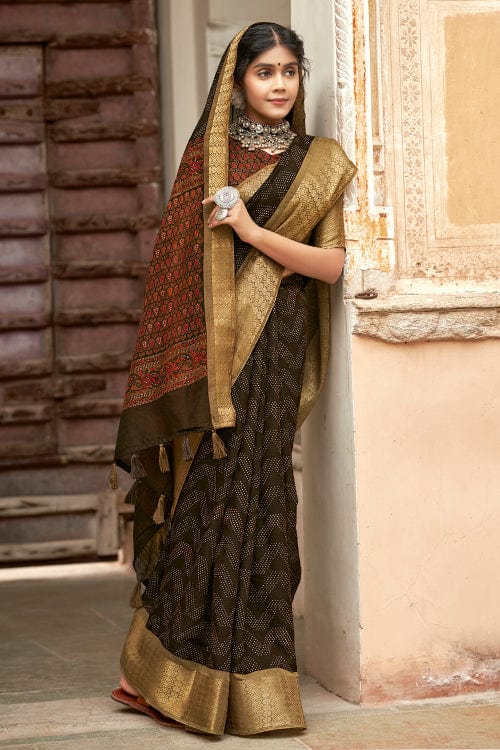 Brunette Brown Cotton Saree cotton saree