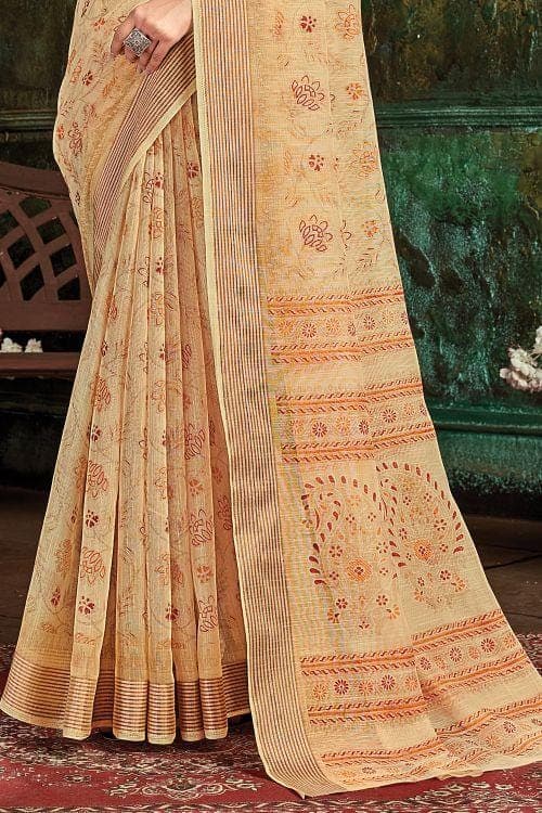 Buff Cream Cotton Saree cotton saree online