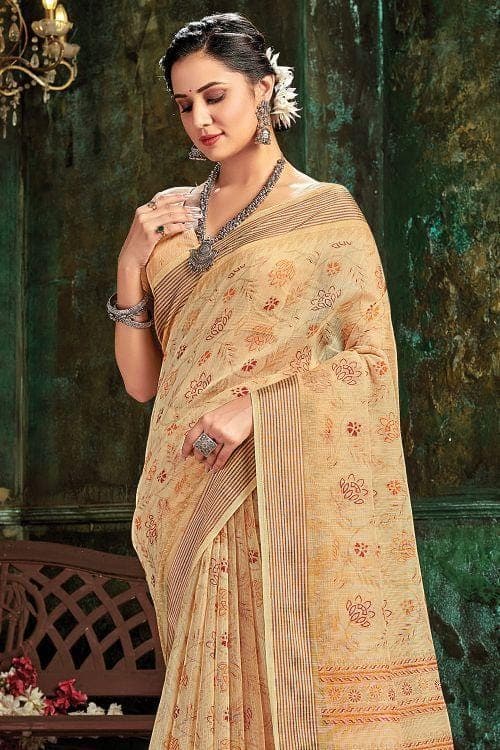 Buff Cream Cotton Saree cream cotton saree