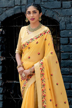 Butterscotch Yellow Cotton Linen Blend Saree