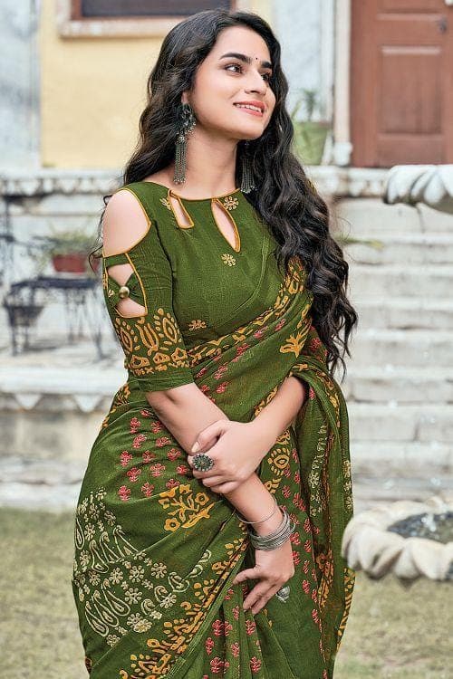 Cadmium Green Cotton Saree cotton
