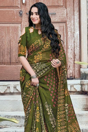 Cadmium Green Cotton Saree