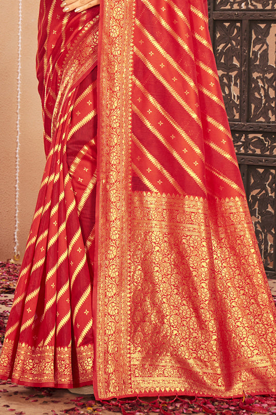 Candy Apple Red Cotton Saree designer saree