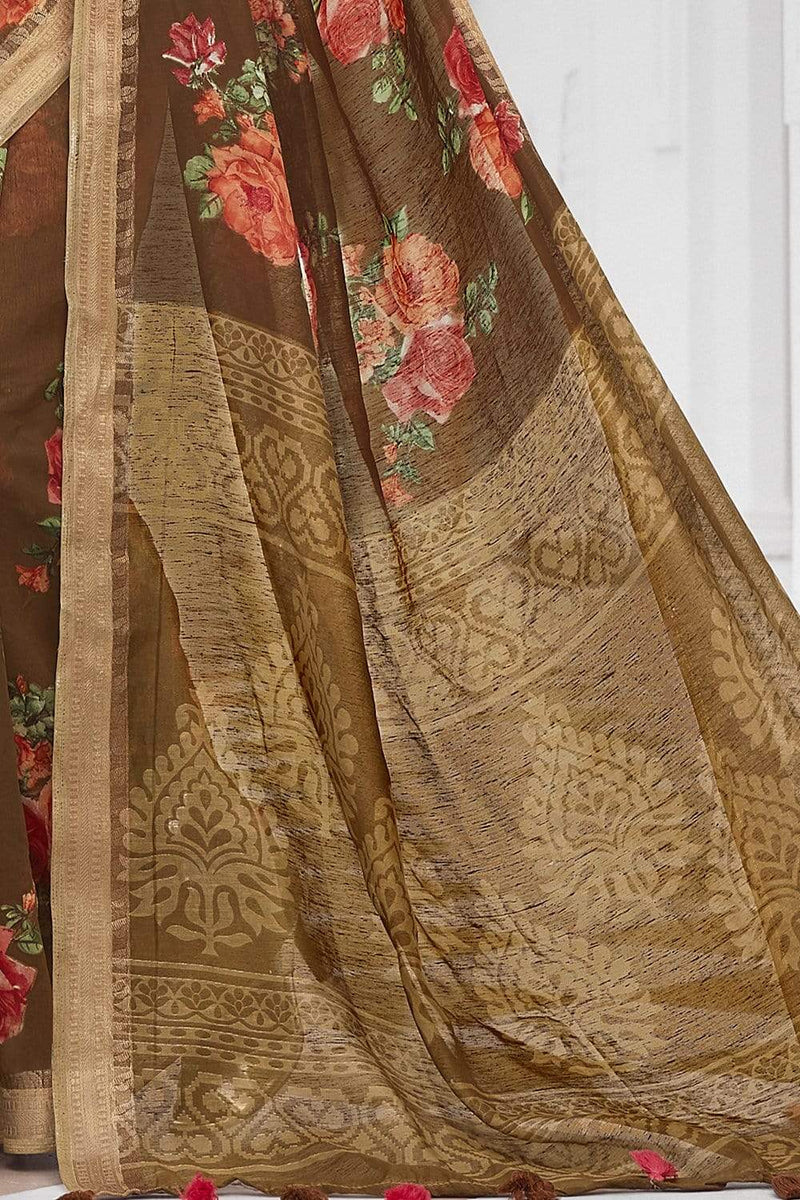 Buy Caramel brown cotton saree online Karagiri