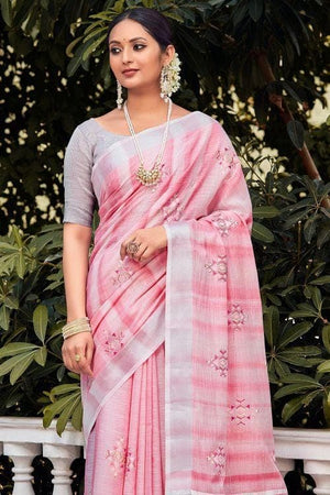 Carnation Pink Cotton Saree