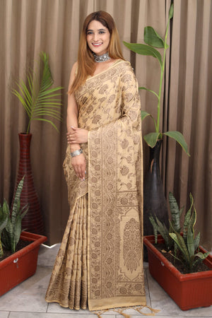 Champagne Beige Cotton Saree