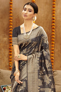 Charcoal Grey Cotton Saree grey cotton saree