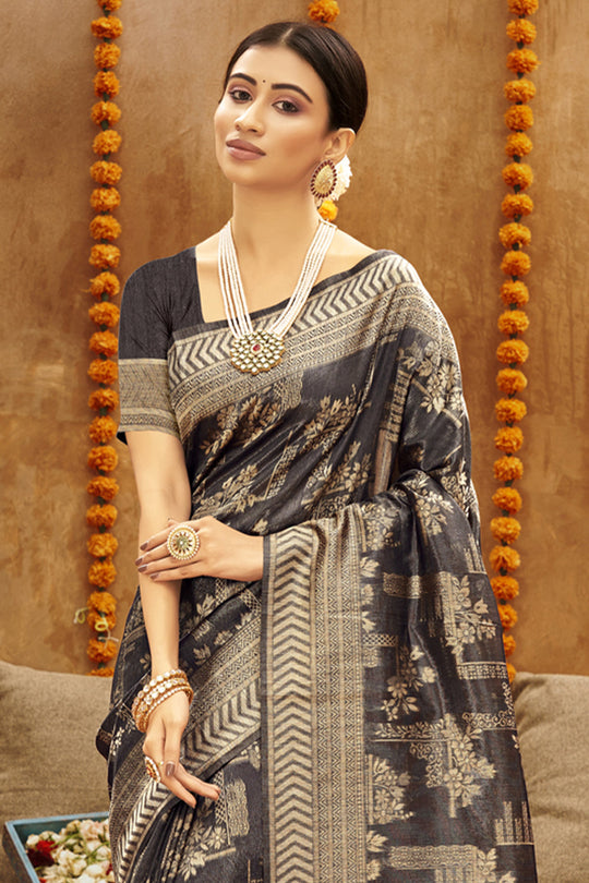 Charcoal Grey Cotton Saree grey cotton saree