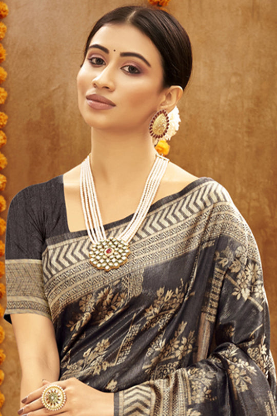 Charcoal Grey Cotton Saree fancy saree