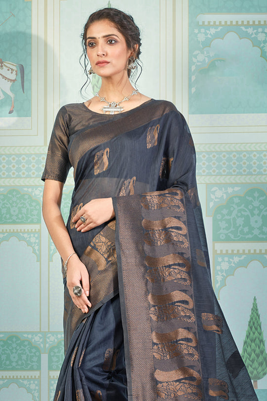 Charcoal Grey Cotton Saree designer saree